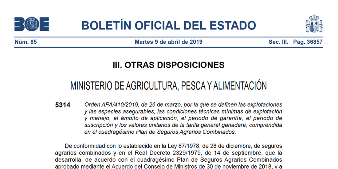 El BOE publica la Orden con las condiciones del seguro para la tarifa...