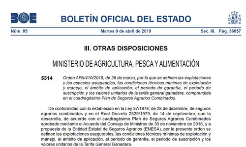 El BOE publica la Orden con las condiciones del seguro para la tarifa...