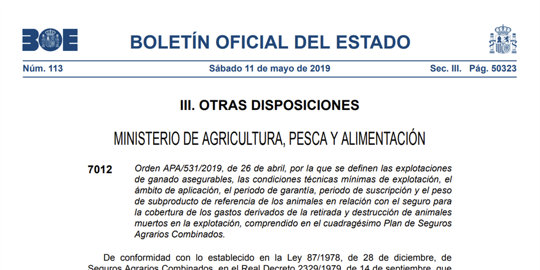 El BOE publica los seguros de retirada de animales muertos en...