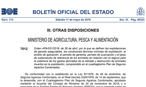 El BOE publica los seguros de retirada de animales muertos en...