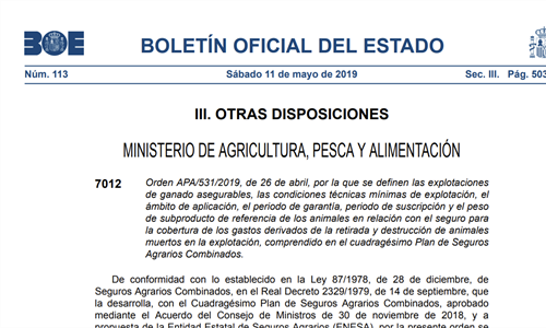 El BOE publica los seguros de retirada de animales muertos en...
