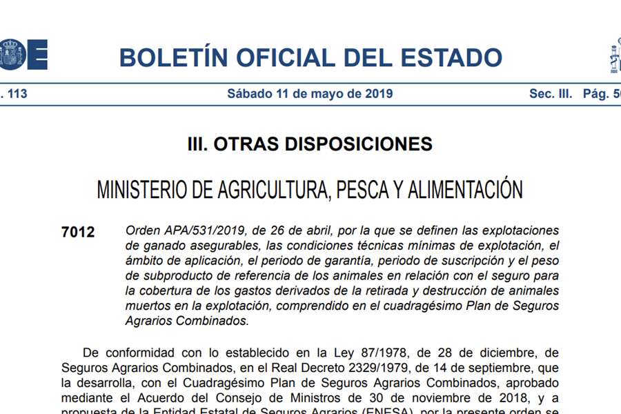 El BOE publica los seguros de retirada de animales muertos en...