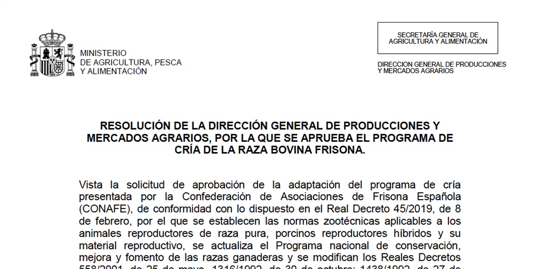 Aprobado el Programa de Cra de la Raza Bovina Frisona