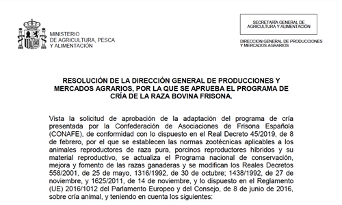 Aprobado el Programa de Cra de la Raza Bovina Frisona