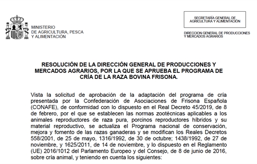 Aprobado el Programa de Cra de la Raza Bovina Frisona