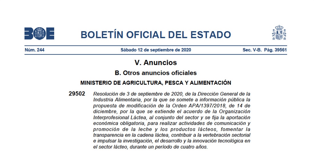 Sometida a informacin pblica la extensin de acuerdo en el sector lcteo