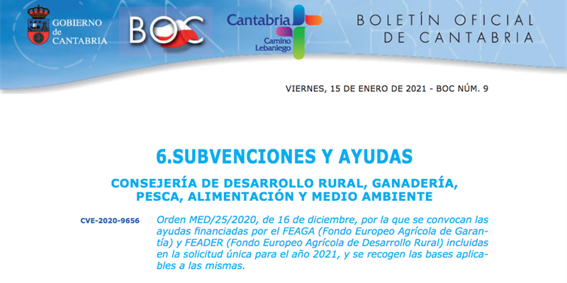 Cantabria convoca ayudas de complemento de rentas de agricultores y ganaderos