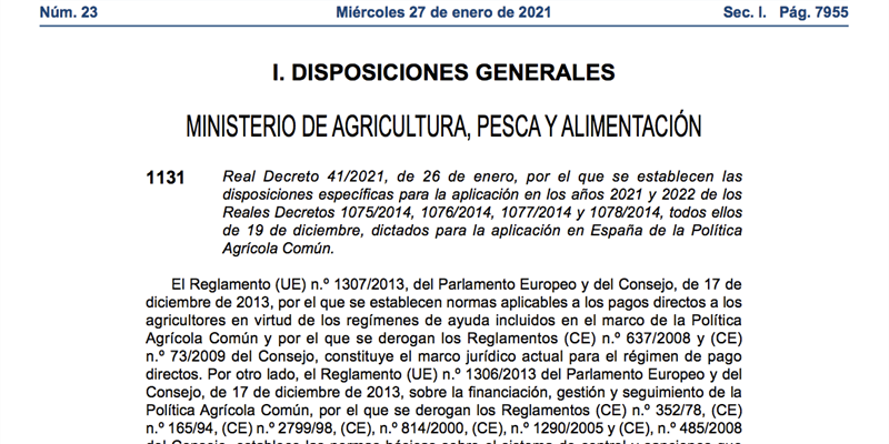 El BOE publica el real decreto de transicin de ayudas de la PAC en 2021 y 2022