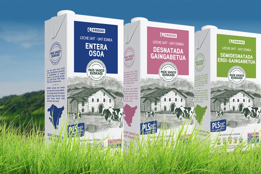 Eroski incorpora el sello de bienestar animal a su leche local de Navarra
