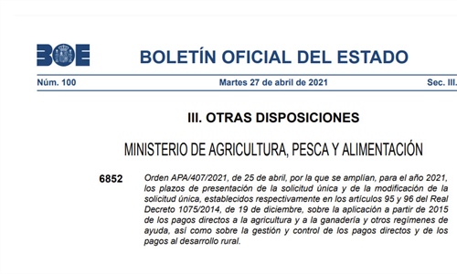 El MAPA prorroga hasta el 15 de mayo el plazo para la solicitud nica...
