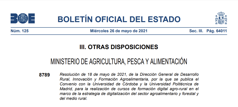 El BOE publica un convenio MAPA-Universidades para formacin digital...