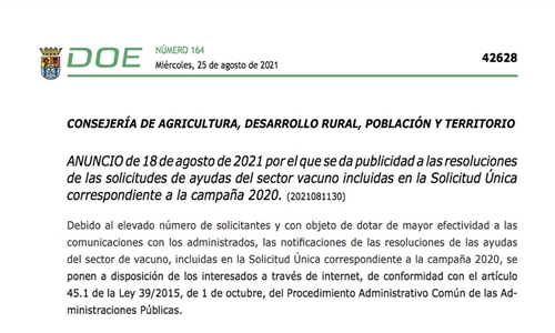 Extremadura publica las resoluciones de ayudas al sector vacuno...
