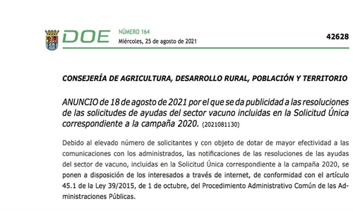 Extremadura publica las resoluciones de ayudas al sector vacuno...