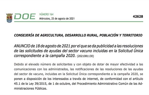 Extremadura publica las resoluciones de ayudas al sector vacuno...