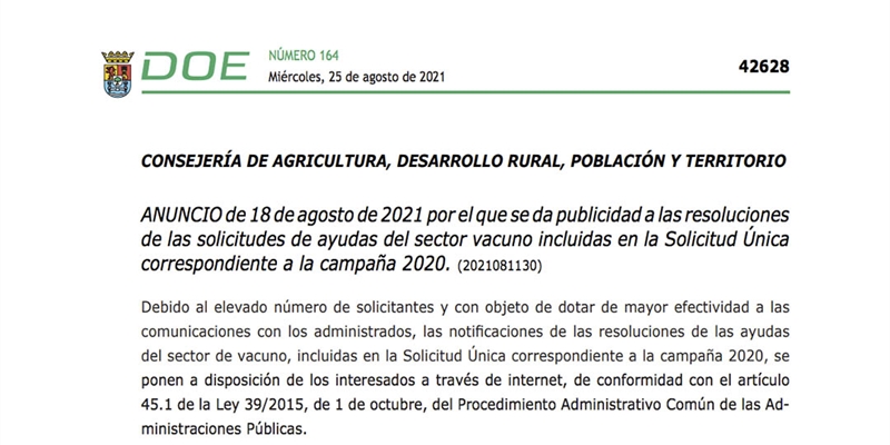 Extremadura publica las resoluciones de ayudas al sector vacuno extremeño de la Solicitud Única
