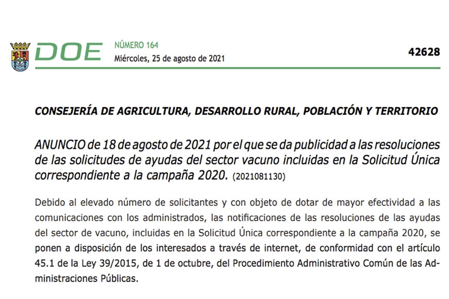 Extremadura publica las resoluciones de ayudas al sector vacuno...