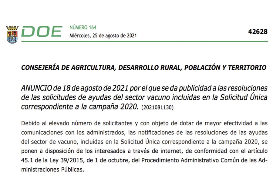 Extremadura publica las resoluciones de ayudas al sector vacuno...
