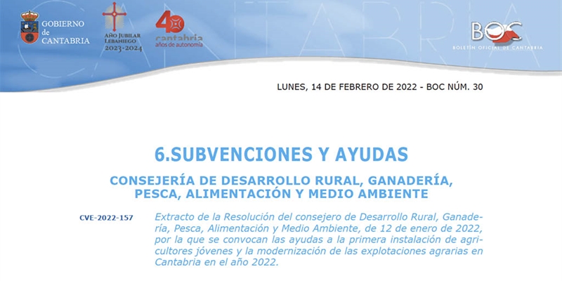 Cantabria destina 7,4 millones para ayudas a jvenes agricultores y a mejorar explotaciones