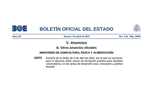 El Ministerio de Agricultura convoca becas para formar en desarrollo...