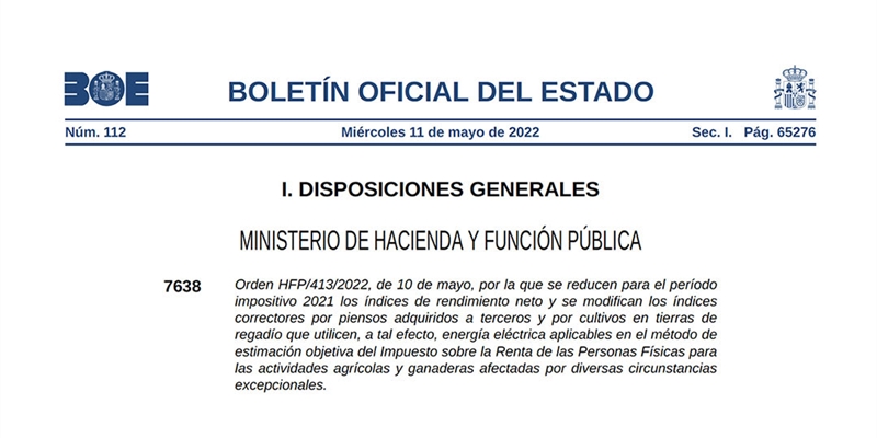 Publicada la orden de mdulos IRPF 2021 que recoge las reducciones a agricultores y ganaderos