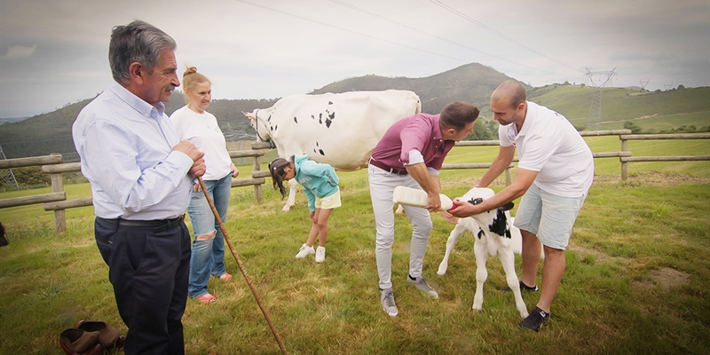 El programa El novato, que presenta Joaqun, visita Granja Cudaa junto a Miguel ngel Revilla para conocer de cerca la ganadera de vacuno de leche