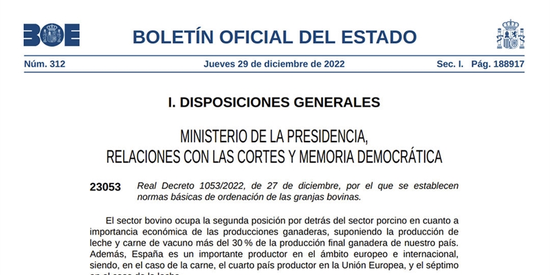 El BOE publica el real decreto que limita el tamao de las granjas de vacuno a 725 vacas de leche