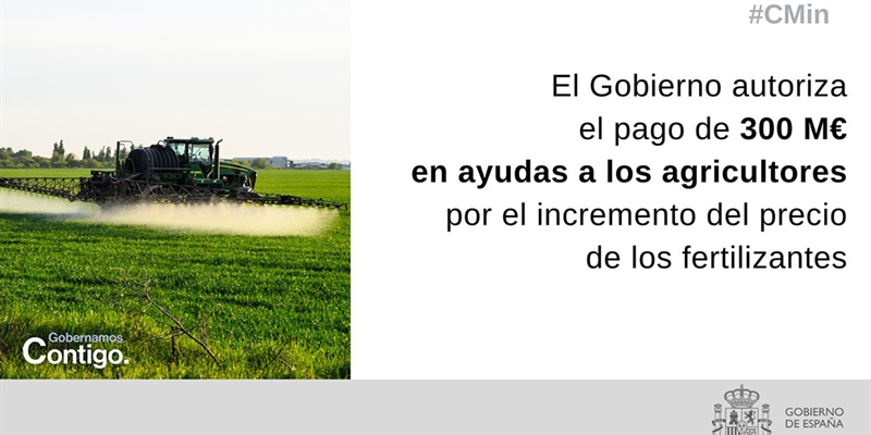 El Gobierno autoriza el pago de 300 millones de euros en ayudas a agricultores y ganaderos por el incremento del precio de los fertilizantes