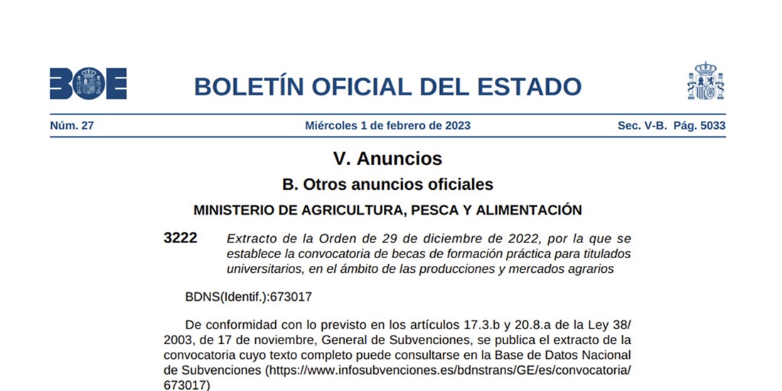 El BOE publica dos convocatorias de becas de formacin en agricultura y...