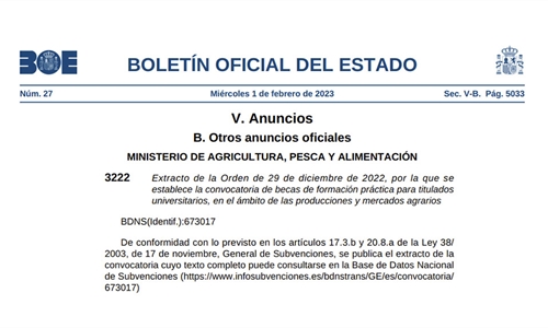 El BOE publica dos convocatorias de becas de formacin en agricultura y...