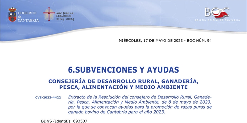 El Gobierno de Cantabria destina casi 300.000 euros para promover la cría de razas puras en las explotaciones ganaderas de la región