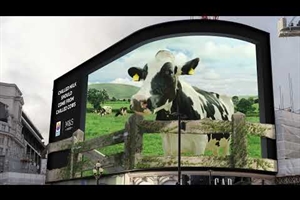 Vacas relajadas, leche fresca, original publicidad en 3D protagonizada por una vaca frisona