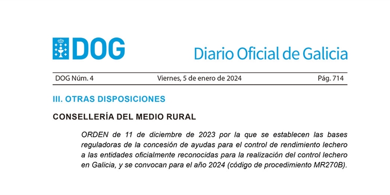 La Xunta convoca 750.000 euros en ayudas para apoyar el control lechero en Galicia