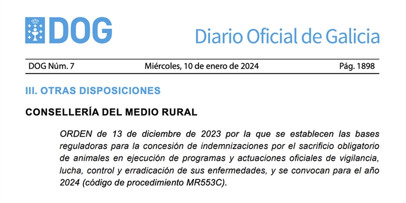 La Xunta de Galicia publica la orden de indemnizaciones por el sacrificio obligatorio de ganado, que entre otras dolencias incluye la Enfermedad Hemorrgica Epizotica (EHE)