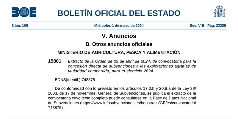 Se convocan ayudas por 1,7 millones de euros a las explotaciones agrarias de titularidad compartida