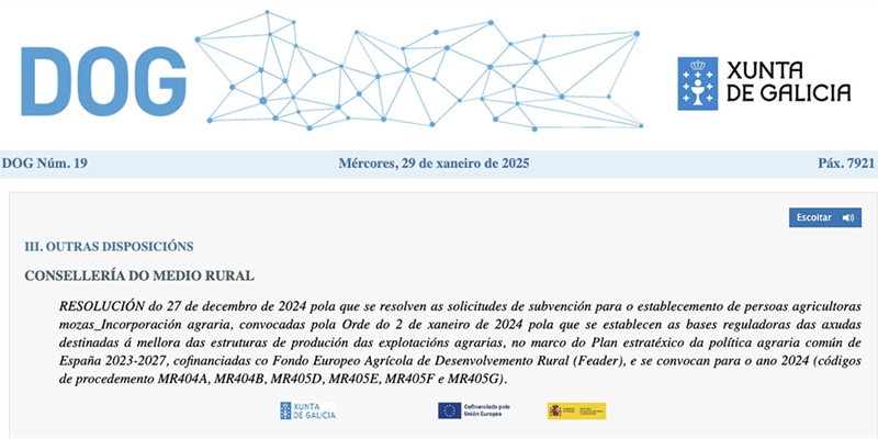 Galicia publica la resolucin de los planes de mejora, incorporacin de jvenes, nuevos agricultores y pequeas explotaciones
