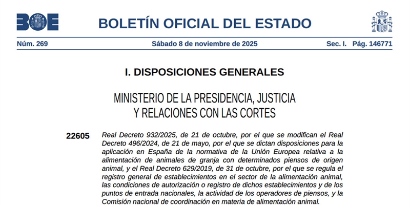 El Gobierno actualiza la normativa sobre el uso de protenas animales transformadas en piensos
