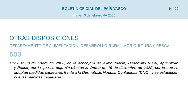 El Gobierno Vasco proh�be el ganado bovino en ferias y mercados por la Dermatosis Nodular Contagiosa
