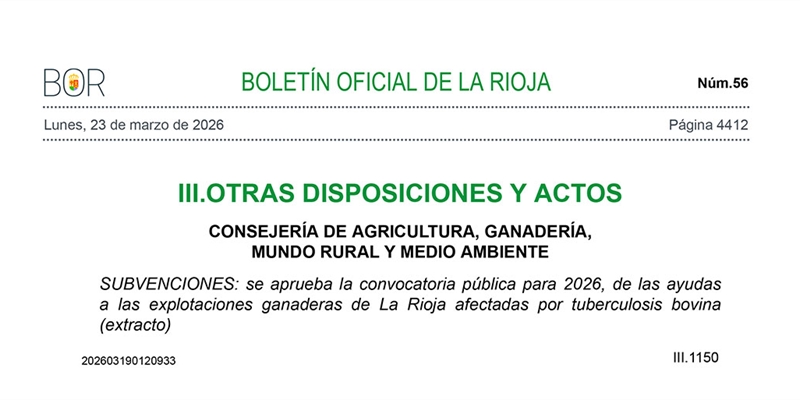 El Gobierno riojano dedica 60.000 euros a ayudas para ganado afectado por tuberculosis bovina