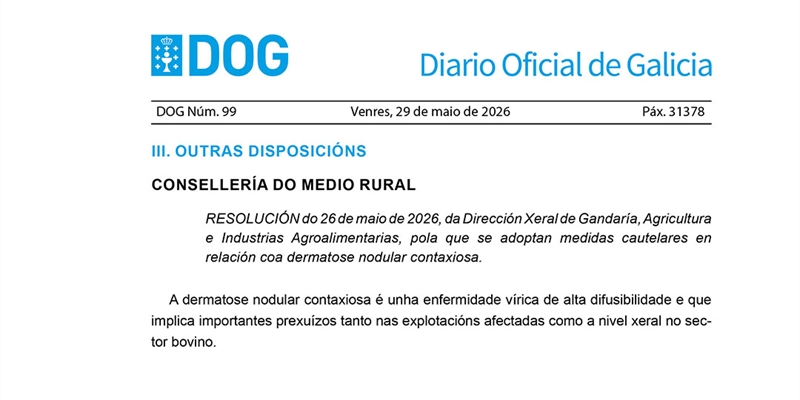 La Xunta prorroga hasta el 30 de junio las medidas preventivas ante la Dermatosis Nodular Contagiosa
