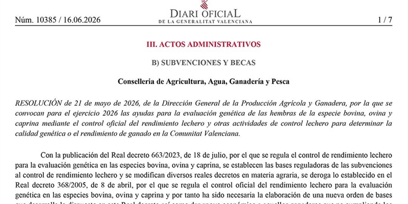 La Comunidad Valenciana destina 54.000 euros a mejorar la calidad y el rendimiento lechero