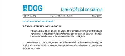 Galicia prorroga un mes m�s las medidas preventivas ante la dermatosis nodular contagiosa para proteger la caba�a bovina gallega