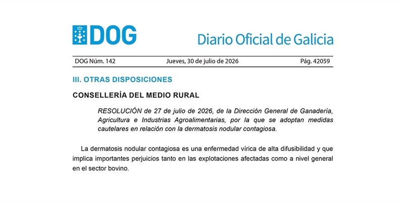 Galicia prorroga un mes m�s las medidas preventivas ante la dermatosis nodular contagiosa para proteger la caba�a bovina gallega