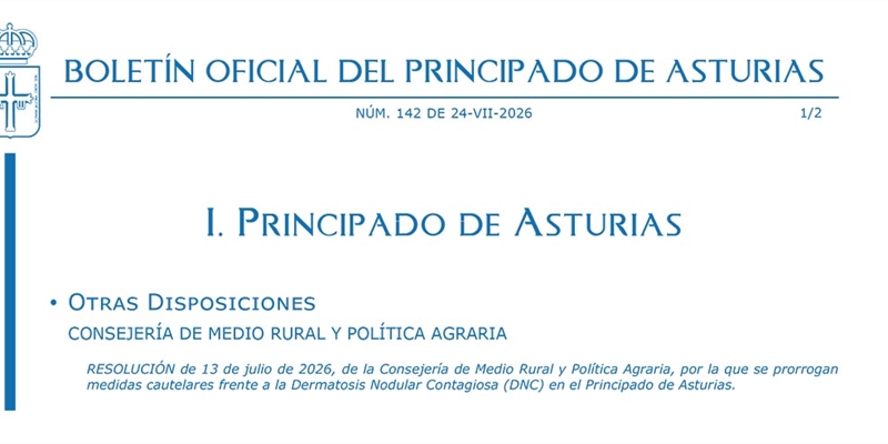 Asturias prorroga hasta el 31 de octubre las medidas de prevenci�n frente a la dermatosis nodular contagiosa